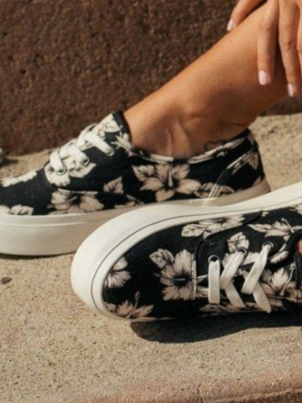 Billabong Black and White Floral Platform Sneakers